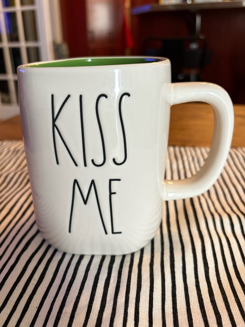 Mugs BOGO 50% // RAE DUNN “Kiss Me” Two Sided Green Interior Mug